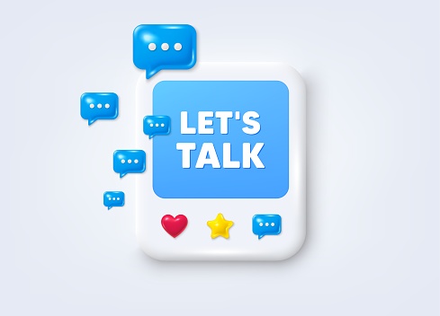 Talk Tag Lets Talk Tag Connect Offer Sign Social Media Post 3d Frame Vector ...