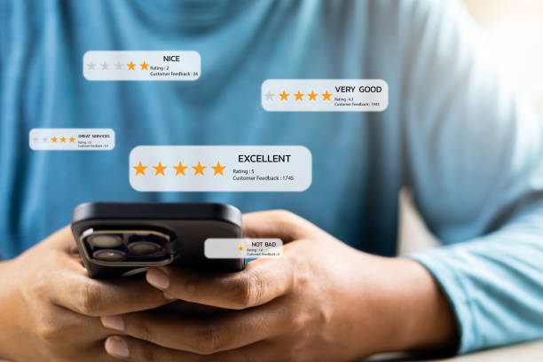 istock Online application customer review and satisfaction feedback concept, Clients rating service experience and providing feedback for quality and reputation improvement, Business reputation ranking. 2185554083