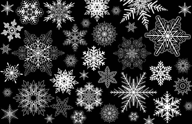 istock Snowflakes winter background, white snowflakes isolated on black, christmas snow  pattern. 2185564374