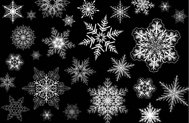 istock Snowflakes winter background, white snowflakes isolated on black, christmas snow  pattern. 2185564383