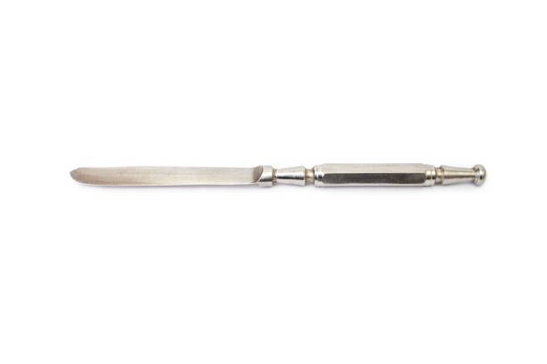 istock Metal silverware knife, vintage cutlery isolated on white background 2185567078