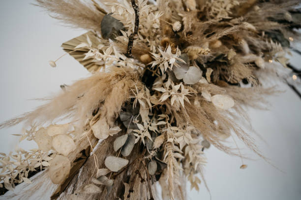 Dried Pampas Grass Wedding Bouquet with Neutral Flowers