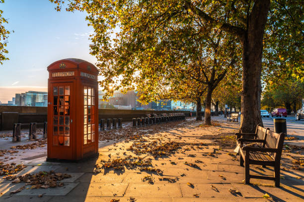 View of a Thames riverside path at sunset