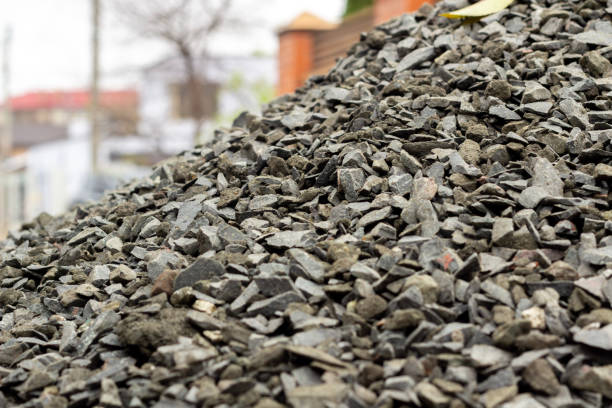 pile of crushed stone close-up. Crushed stone ready for use in construction