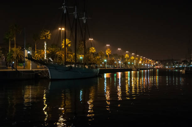 istock Night embankment in Barcelona 2185571473