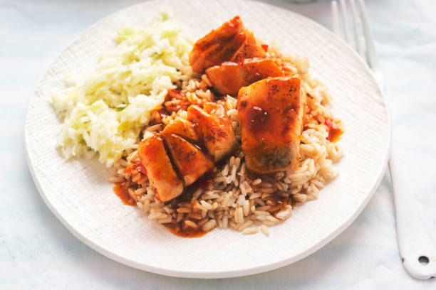 istock Korean style cod with brown rice and leek salad 2185572181