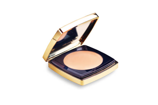 istock Luxurious compact make up powder, foldable with a mirror. Blue with gold color isolated on white background 2185573755
