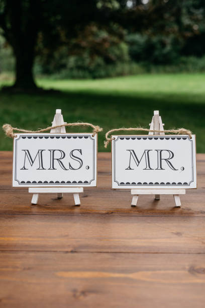 istock Mr and Mrs Wedding Signs on Mini Easels 2185578468