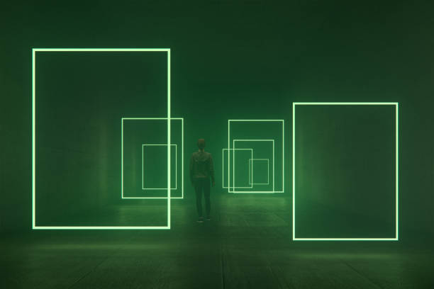 istock Young woman walking towards mysterious portals 2185580141