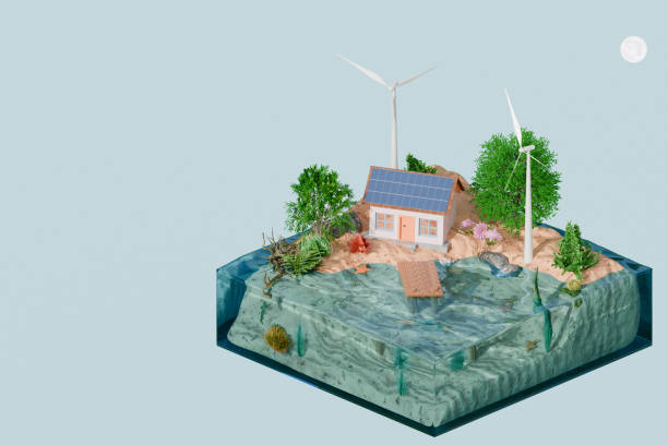 istock A serene ecofriendly house surrounded by wind turbines and greenery, representing sustainable living.3d rendering 2185588048