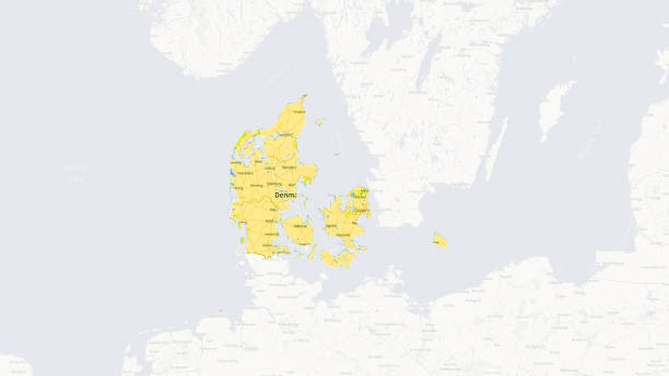 Blue Denmark 3d map with pointer pin surrounded with other countries in white. Europe political map with borders. 3d render illustration.