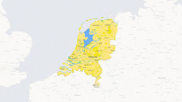 Highlighted Netherlands Map with Yellow Country Emphasis