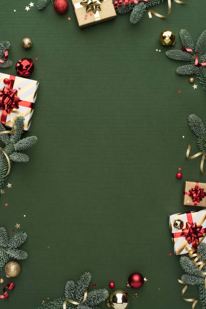 istock Green Christmas Background with Ornament Frame 2185593514