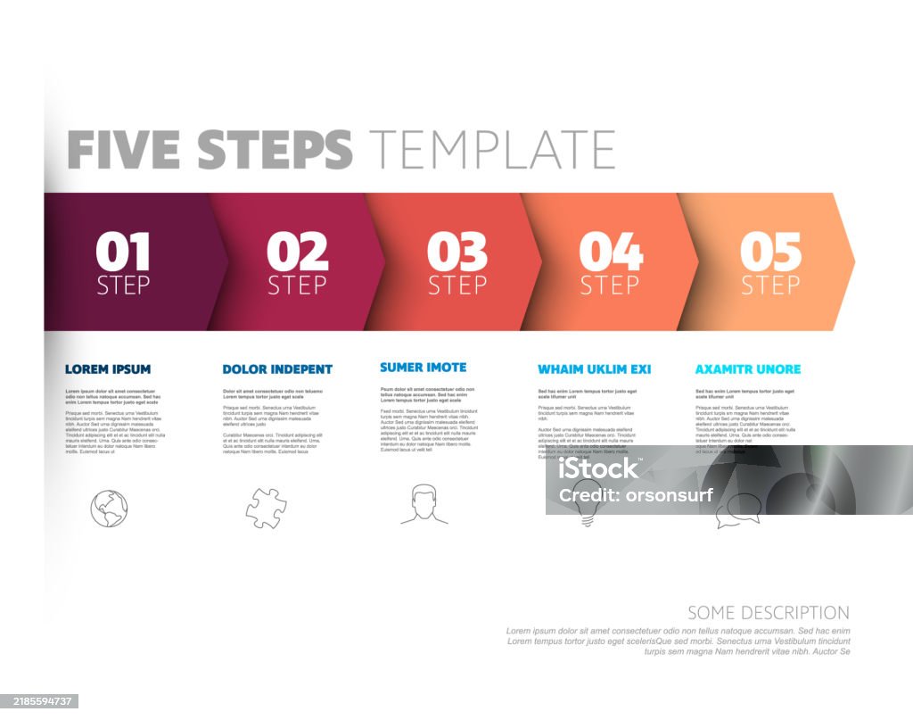 5 Point Progress Progress Five Steps Infographic Template With Five Arrow Red Steps ...