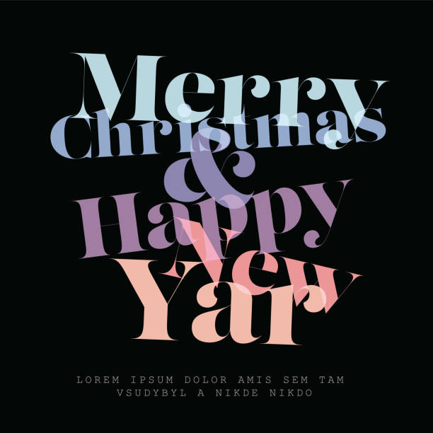 istock Minimalistic Happy new year card template with blue purple texts on black 2185594833