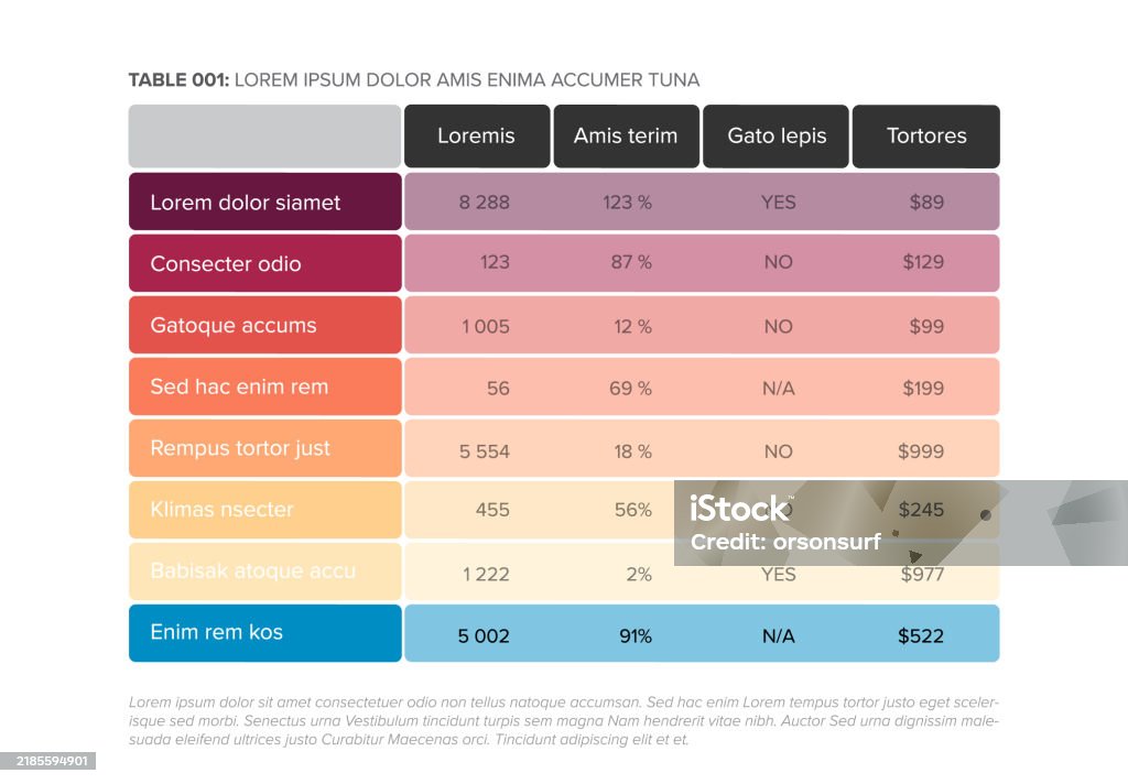 Simple Stylized Data Table With Red And Blue Rows Layout Template Stock ...