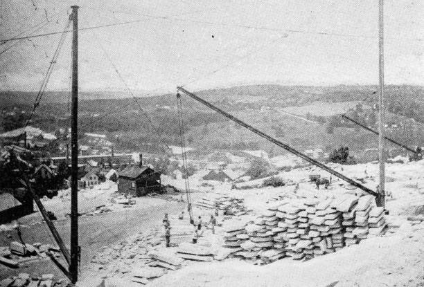 istock Antique image of Worcester and surroundings, Massachusetts: Granite Quarry, Rollstone 2185595985