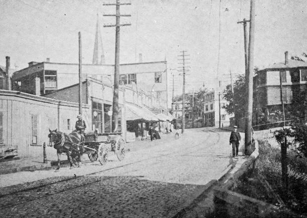 istock Antique image of Worcester and surroundings, Massachusetts: Water Street 2185596419