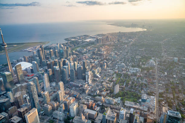 istock Breathtaking Toronto Skyline. Sunset Aerial Perspective from Above 2185597442