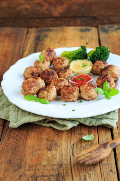 istock Mini meatballs with mustard and bread roll 2185598385