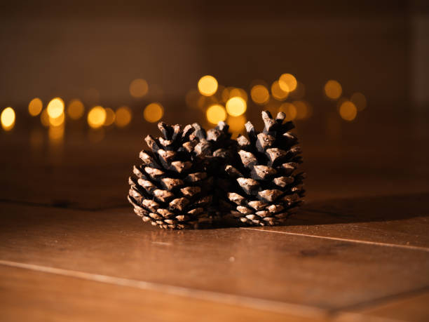 istock Pine cones in front of Christmas lights bokeh 2185600262