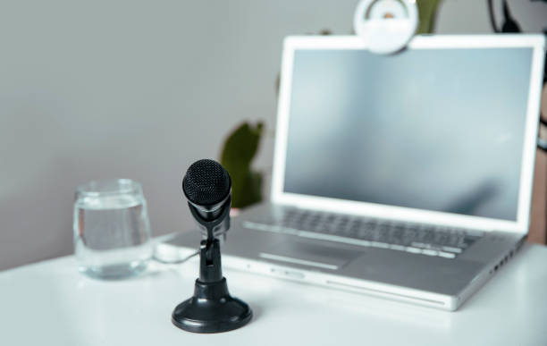 istock Freelance digital nomad work place for podcasting - Workplace of content creator 2185602814