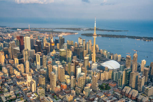 istock Breathtaking Toronto Skyline. Sunset Aerial Perspective from Above 2185603501