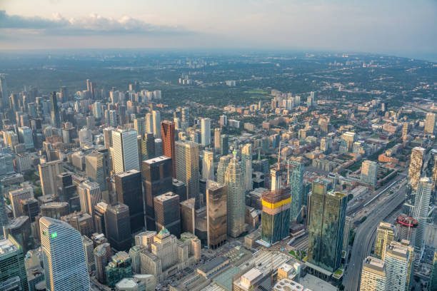 istock Breathtaking Toronto Skyline. Sunset Aerial Perspective from Above 2185603541