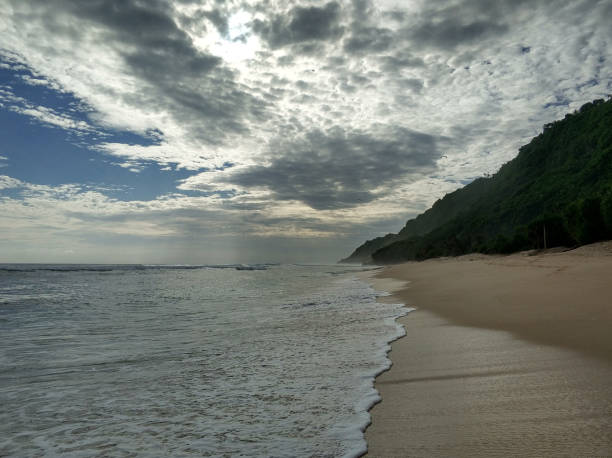A magnificent sea beach landscape. White sand on the ocean beach.