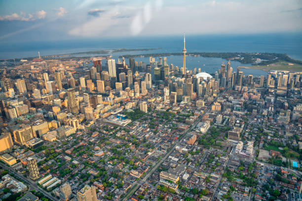istock Helicopter Perspective. Toronto Skyline Bathed in Sunset Glow 2185605833