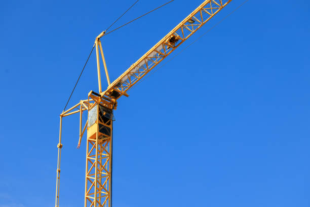 technological building tool crane urban high rise construction option object on blue sky background