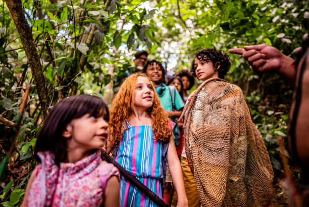 istock Children during a hike with an indigenous man through the forest 2185608788