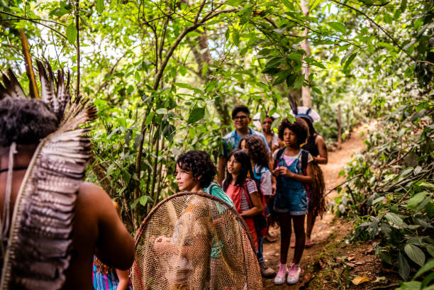 istock Children during a hike with an indigenous man through the forest 2185608817