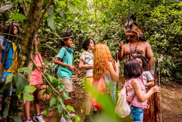 istock Children during a hike with an indigenous man through the forest 2185608819