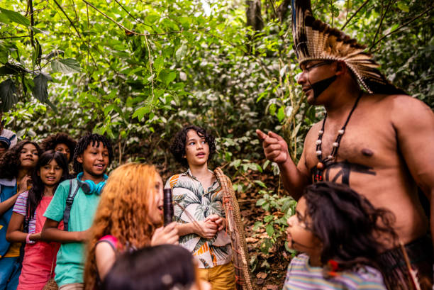 istock Children during a hike with an indigenous man through the forest 2185608822