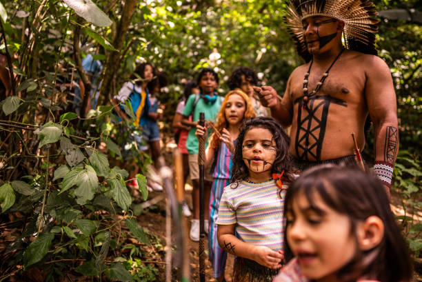 istock Children during a hike with an indigenous man through the forest 2185608883