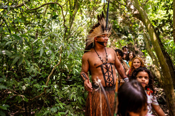 istock Kids during a hike with an indigenous man through the forest 2185608895