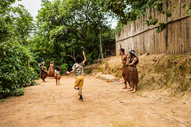 Child girl running in the indigenous village
