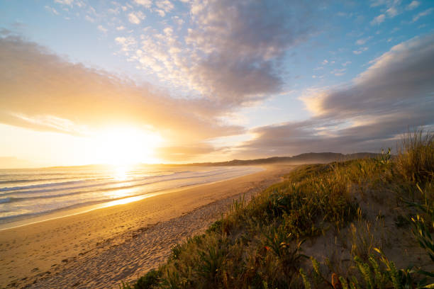 istock A beach with a beautiful sunset in the background 2185615968