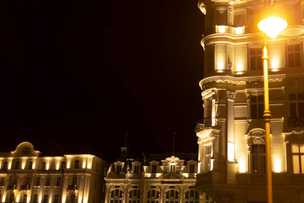 istock Nighttime Architecture with Illuminated Buildings and Street Lamp 2185617065