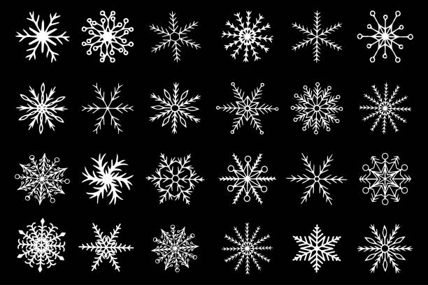 istock Set of white snowflakes on a black background. 2185623057