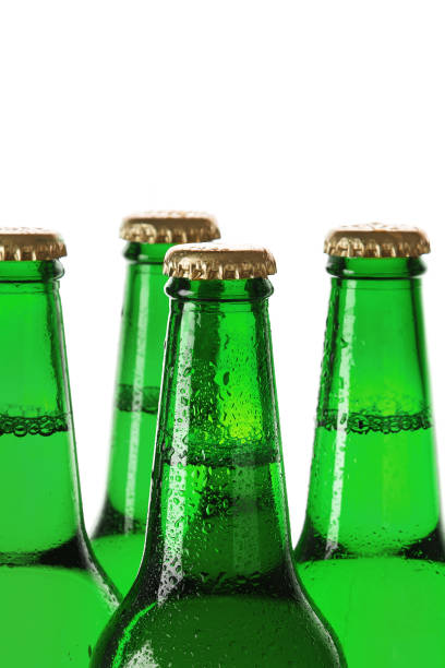 istock Green Beer Bottles on White Background 2185624347