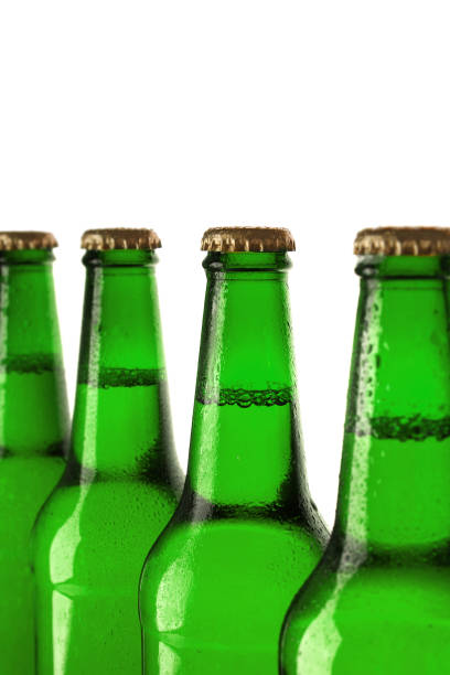 istock Green Beer Bottles on White Background 2185624909