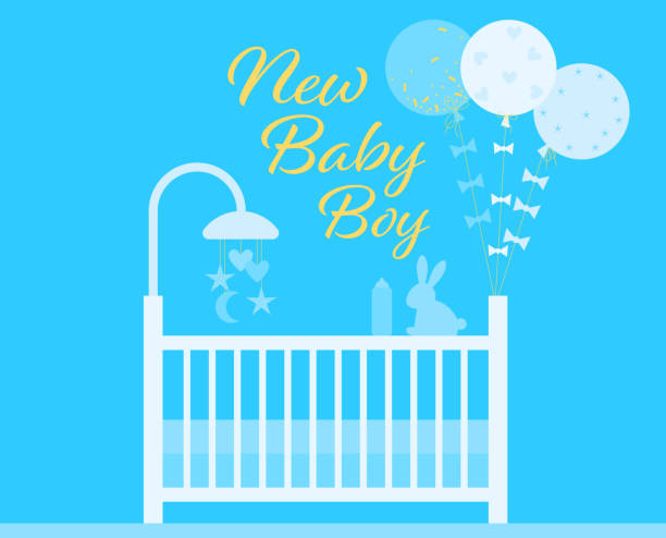 istock Cribs for baby boy. Bed with toy carousel for nursery interior. Infant bedroom with mobile. Crib for child. Empty baby bed with carousel for nursery interior 2185631413