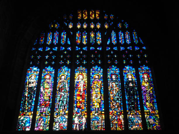 Chester. Cheshire, United Kingdom - 20 March 2024 : The West window in Chester cathedral by W. T. Carter Shapland 1961