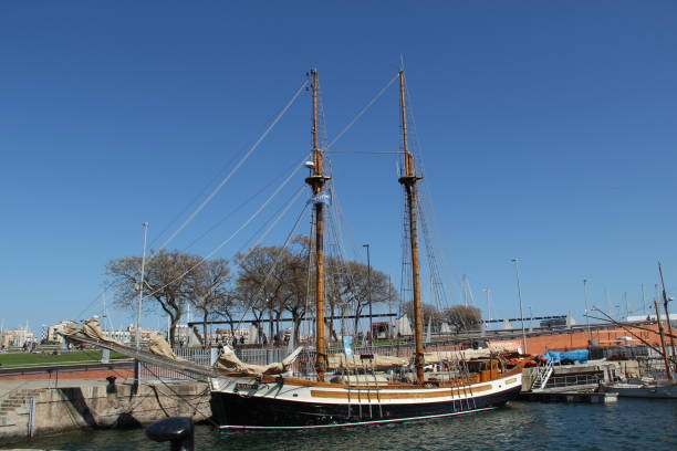 Barcelona, Spain - April 22, 2017: A boat moored at the marine in Port Veil.