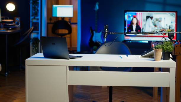 istock Apartment filled with content creation equipment, panning shot 2185644071
