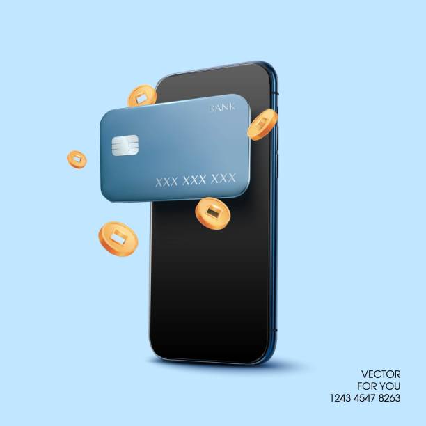 istock Mobile payment icon with banking credit card, smartphone and golden coins flying around, isolated on background. Mobile banking icon concept in 3d vector 2185656198