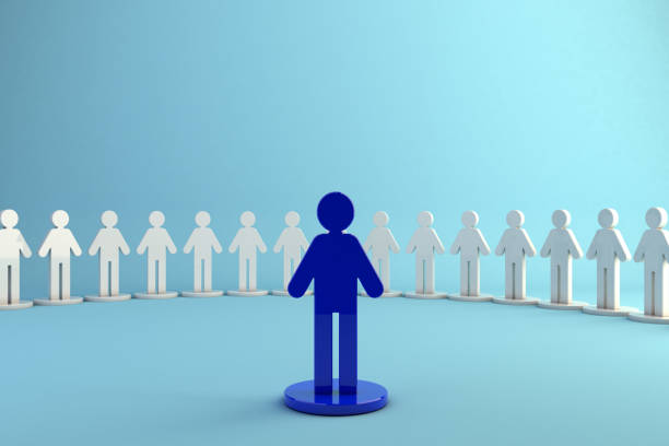 istock Person standing out in a group, representing leadership and protagonism in the workplace. Ideal for themes of leadership, influence and prominence in teams. 3D illustration 2185656559