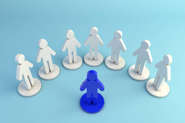 istock Person standing out in a group, representing leadership and protagonism in the workplace. Ideal for themes of leadership, influence and prominence in teams. 3D illustration 2185656564